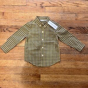 Janie and Jack Yellow and Black Plaid Button Down Shirt 18-24 months NWT